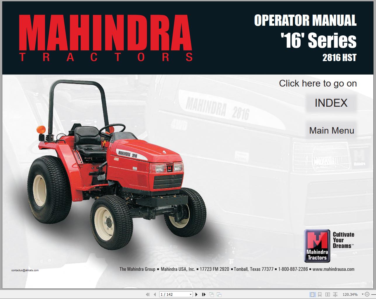Mahindra Tractor 16 Series 2816 HST Operator Manual