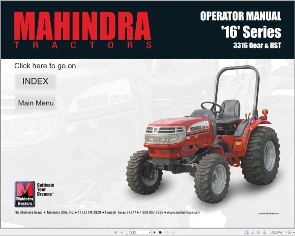 Mahindra Tractor 16 Series 3316 Gear HST Operator Manual