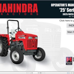 Mahindra Tractor 25 Series 3825 4025 4525 Operator Manual