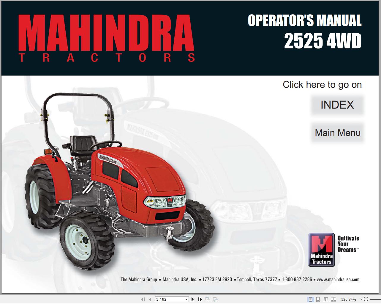 Mahindra Tractor 2525 4WD Operator Manual