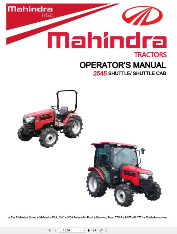 Mahindra Tractor 2545 Shuttle Cab Operator Manual