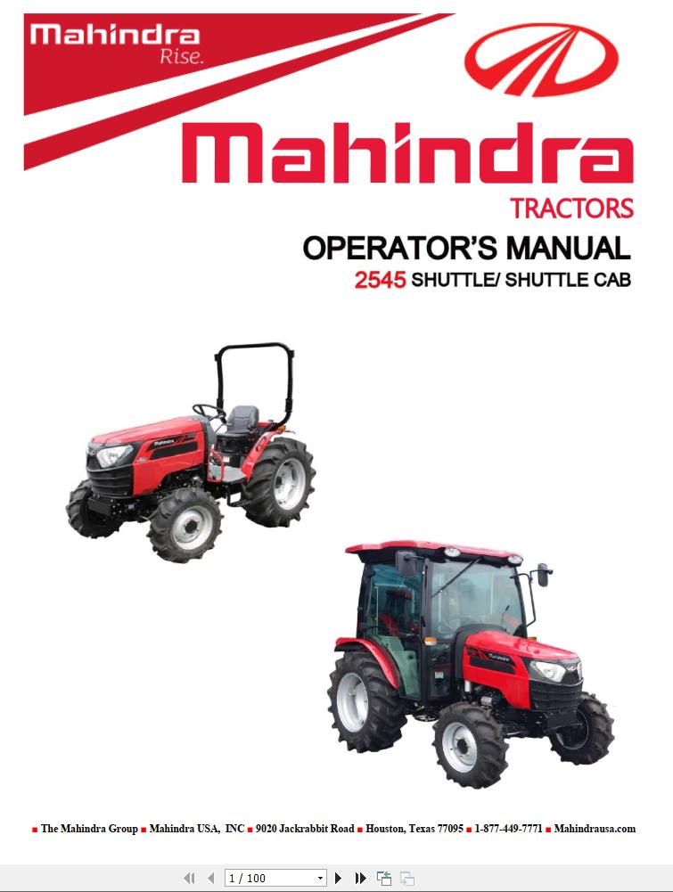 Mahindra Tractor 2545 Shuttle Cab Operator Manual