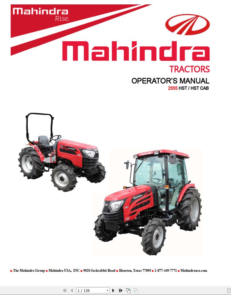 Mahindra Tractor 2555 HST Cab Operator Manual