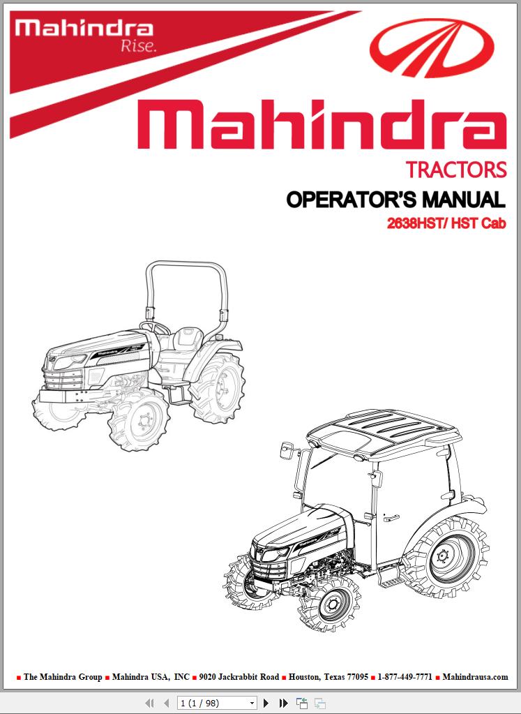 Mahindra Tractor 2638 HST Cab Operator Manual