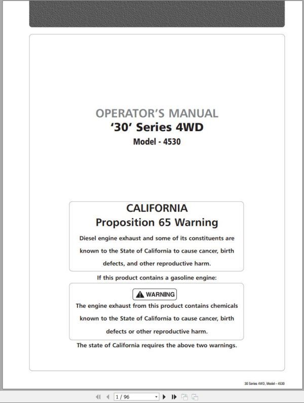 Mahindra Tractor 30 Series 4WD 4530 Operator Manual