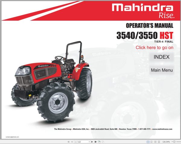 Mahindra Tractor 3540 3550 HST Operator Manual