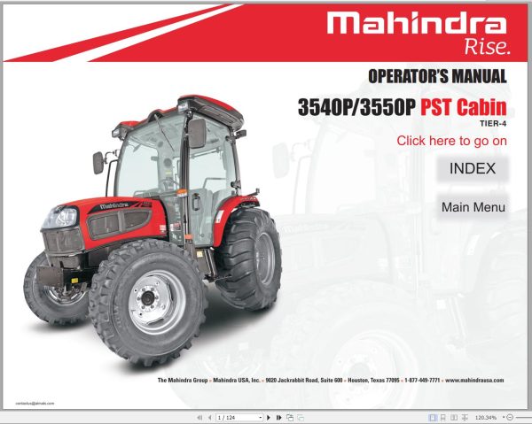 Mahindra Tractor 3540P 3550P PST Cabin Operator Manual