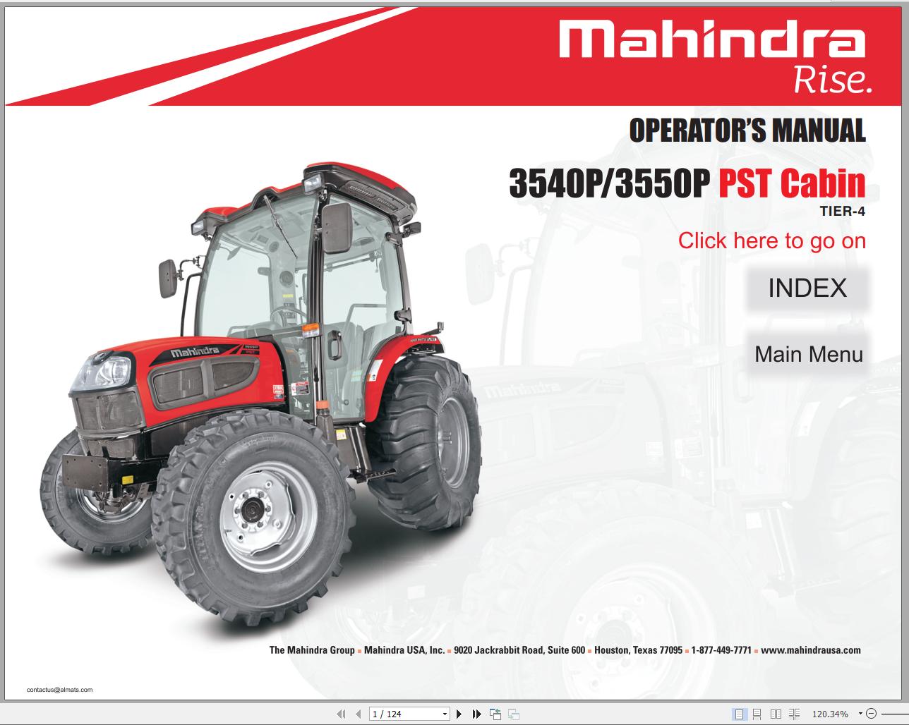 Mahindra Tractor 3540P 3550P PST Cabin Operator Manual