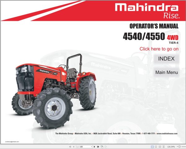 Mahindra Tractor 4540 4550 4WD Operator Manual