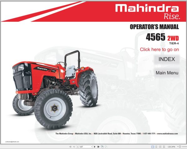 Mahindra Tractor 4565 2WD Operator Manual