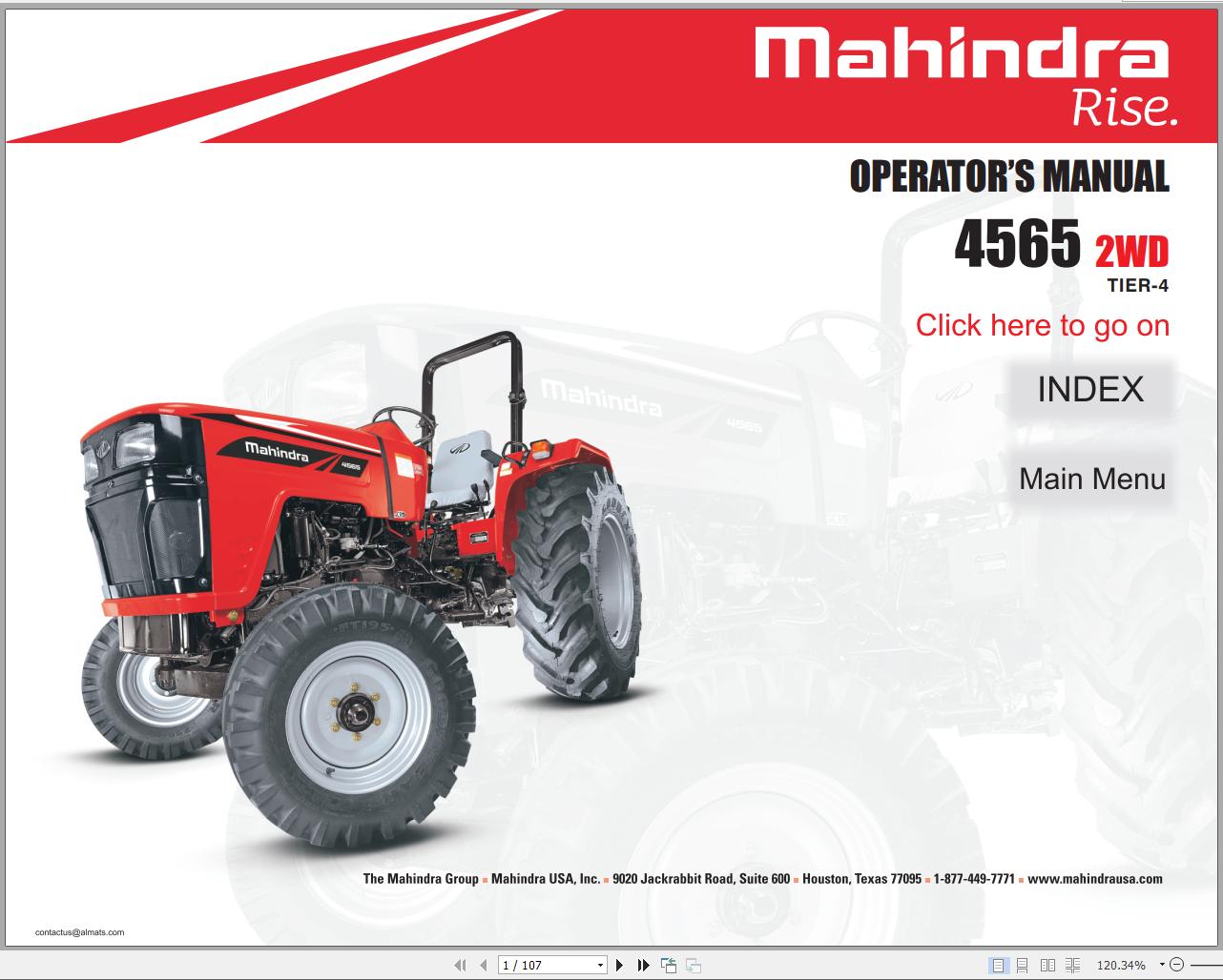 Mahindra Tractor 4565 2WD Operator Manual