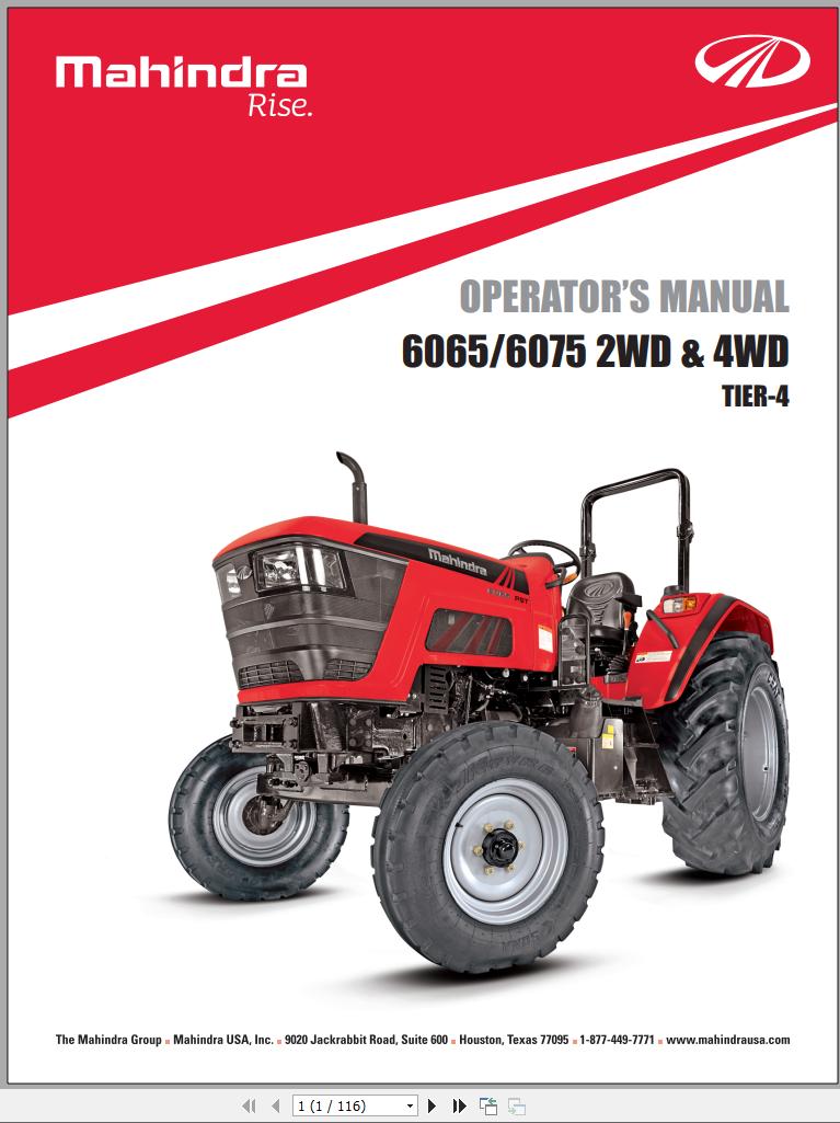 Mahindra Tractor 6065 6075 2WD 4WD Operator Manual