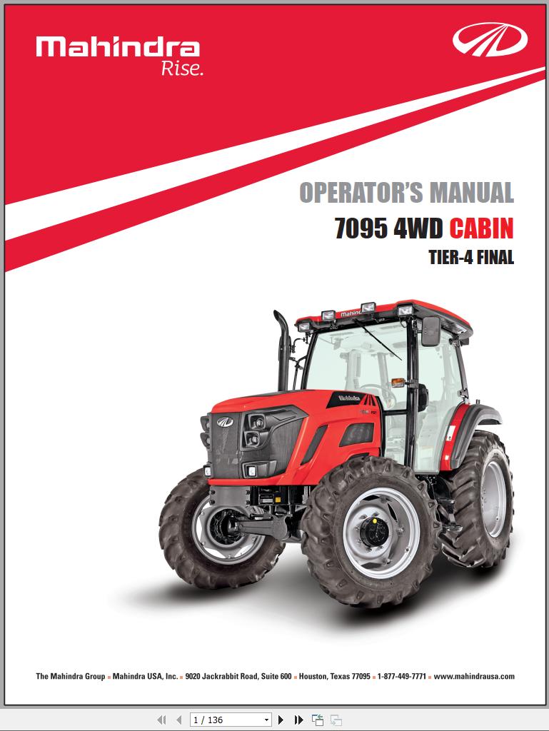 Mahindra Tractor 7095 4WD Cabin Operator Manual
