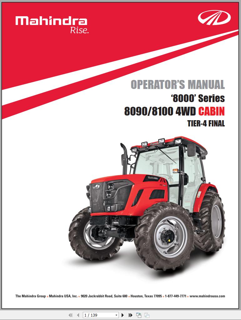 Mahindra Tractor 8000 Series 8090 8100 4WD Cabin Operator Manual