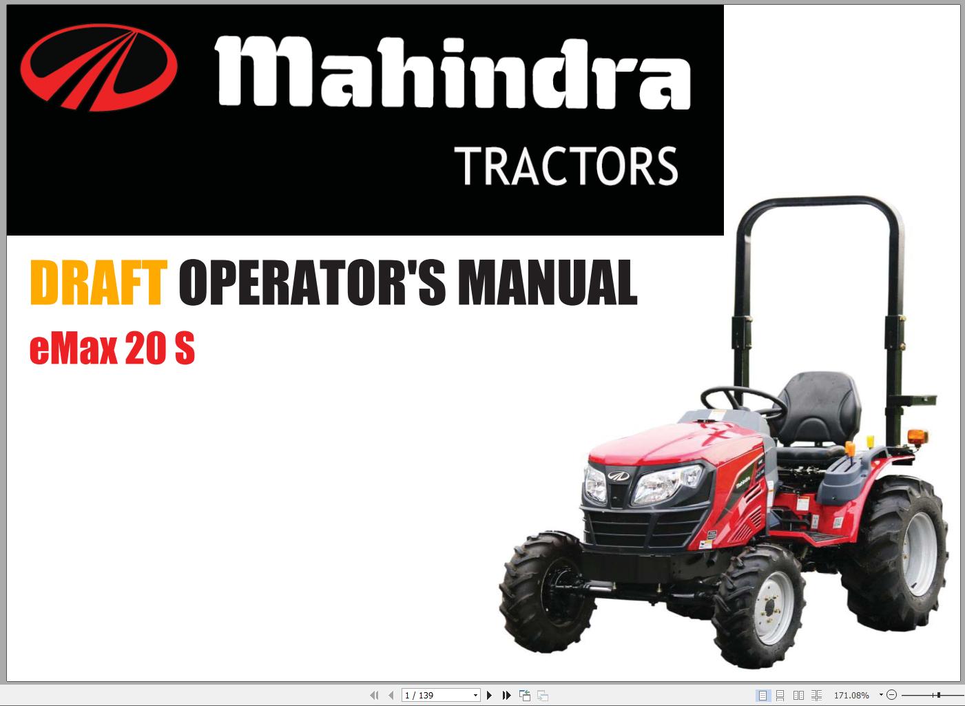 Mahindra Tractor DRAFT eMax 20S Operator Manual