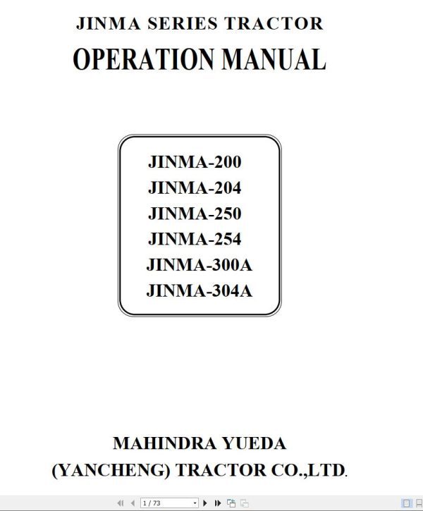Mahindra Tractor JINMA 200 to JINMA 304A Operator Manual