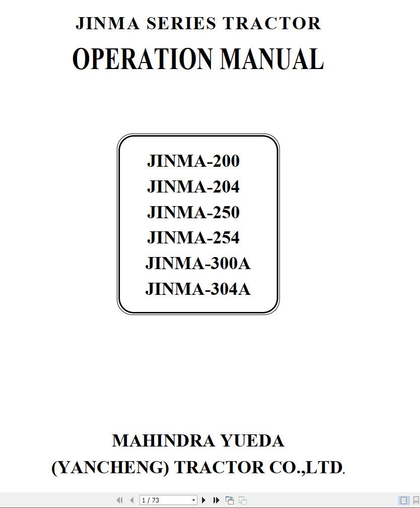 Mahindra Tractor JINMA 200 to JINMA 304A Operator Manual