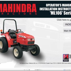 Mahindra Tractor ML106 Series Operator Manual and Installation Instruction