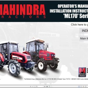 Mahindra Tractor ML170 Series Operator Manual and Installation Instruction