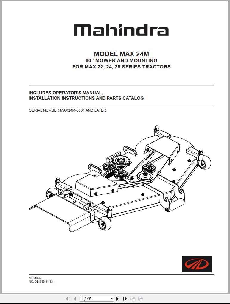 Mahindra Tractor Max 24M Operator Manual Installation Instructions Parts Catalog