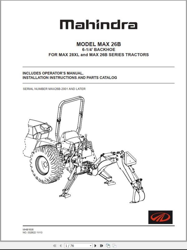Mahindra Tractor Max 26B Operator Manual