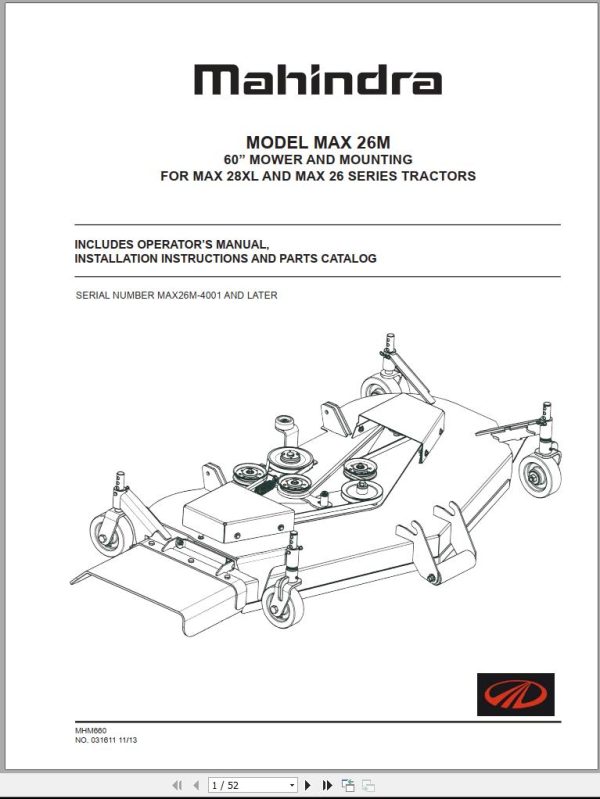 Mahindra Tractor Max 26M Operator Manual