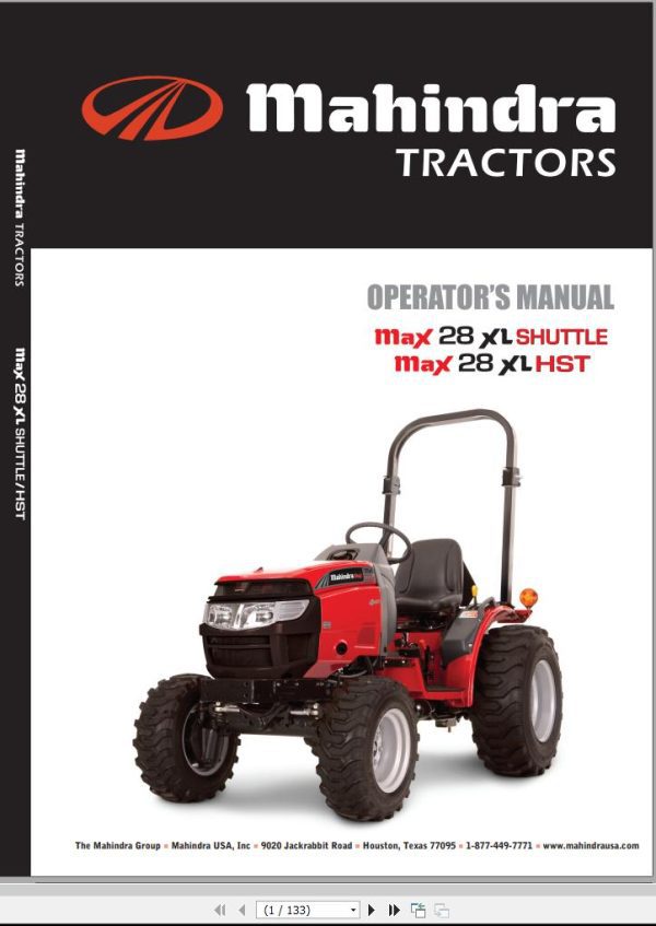 Mahindra Tractor Max 28XL Shuttle HST Operator Manual