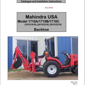 Mahindra Tractor USA Backhoe 1710A 1710B 1710C Operator Manual Parts Manual and Installation Instruction