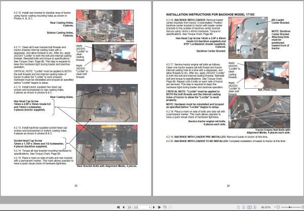 Mahindra Tractor USA Backhoe 1710A 1710B 1710C Operator Manual Parts Manual and Installation Instruction 1
