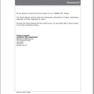 Mahindra Tractor YUVRAJ 215 Service Manual