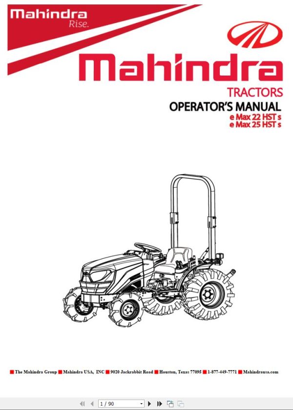 Mahindra Tractor eMax 22 25 HST Operator Manual