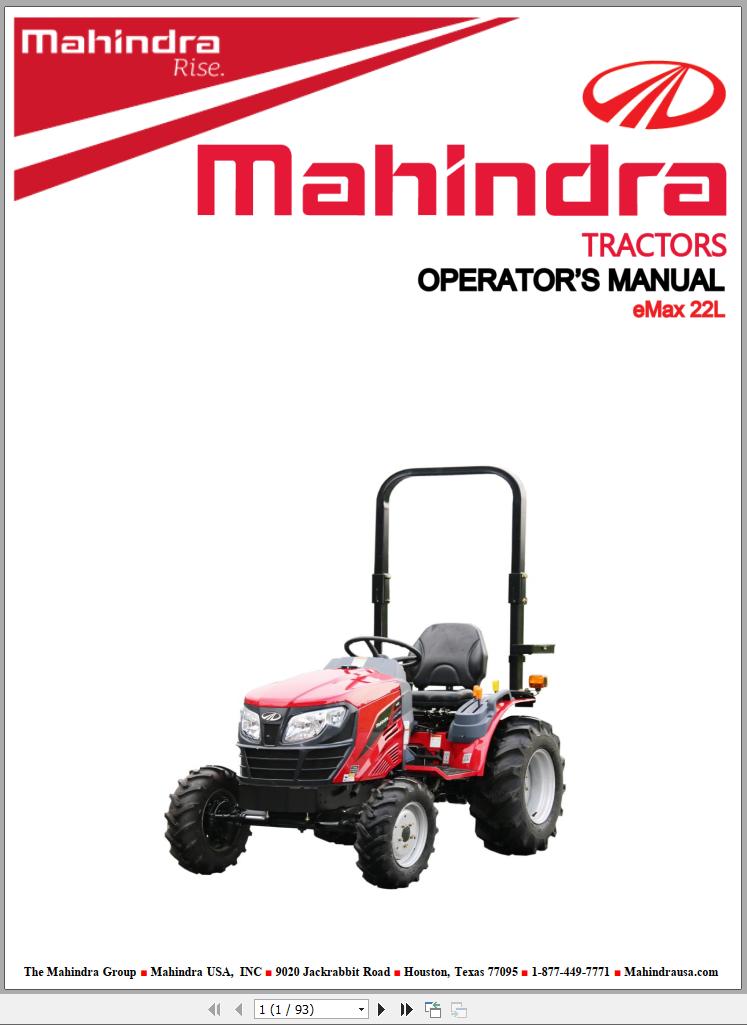 Mahindra Tractor eMax 22L Operator Manual