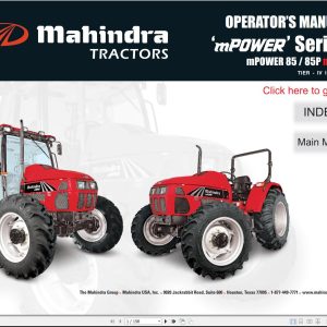 Mahindra Tractor mPOWER Series 85 85P mCRD Operator Manual
