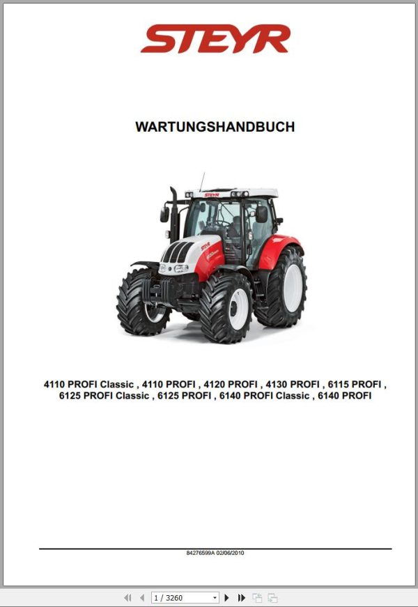Steyr Agricultural Tractor 4110 6140 PROFI Classic Maintenance Manual and Schematics DE