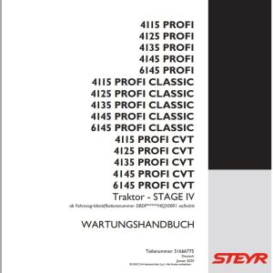 Steyr Agricultural Tractor 4115 6145 PROFI CLASSIC CVT Maintenance Manual 02.2020 DE