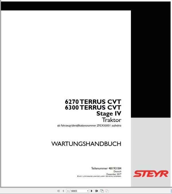 Steyr Agricultural Tractor 6270 6300 TERRUS CVT Maintenance Manual DE