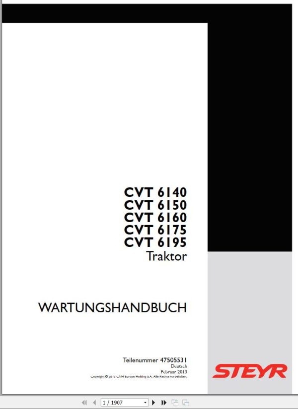Steyr Agricultural Tractor CVT 6140 6150 6160 6175 6195 Maintenance Manual DE