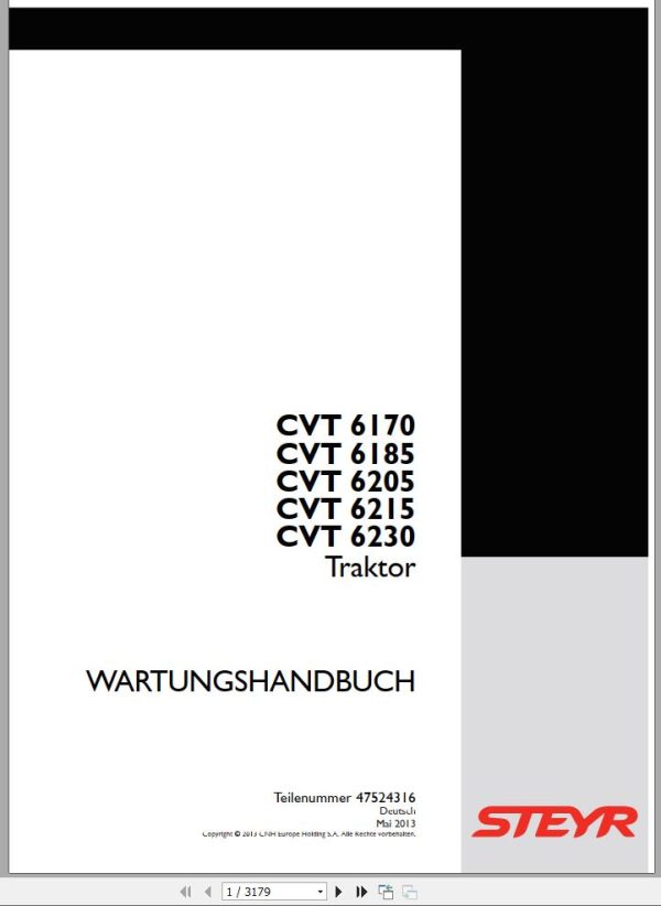 Steyr Agricultural Tractor CVT 6170 6185 6205 6215 6230 Maintenance Manual DE
