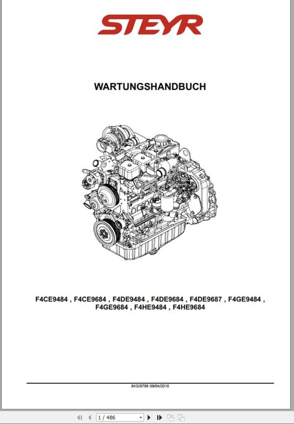 Steyr Agricultural Tractor F4CE9484 F4HE9684 Maintenance Manual DE