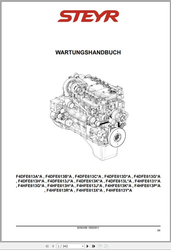 Steyr Agricultural Tractor F4DFE613A F4HFE613Y Maintenance Manual DE