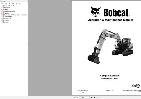 Bobcat Compact Excavator E165 Operation and Maintenance Manual 7407614 2020