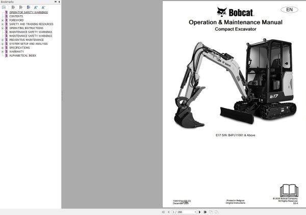 Bobcat Compact Excavator E17 Operation and Maintenance Manual