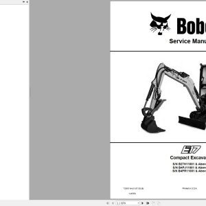 Bobcat Compact Excavator E17 Service Manual 7255011 2020