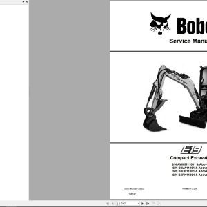 Bobcat Compact Excavator E19 Service Manual 7255013 2020