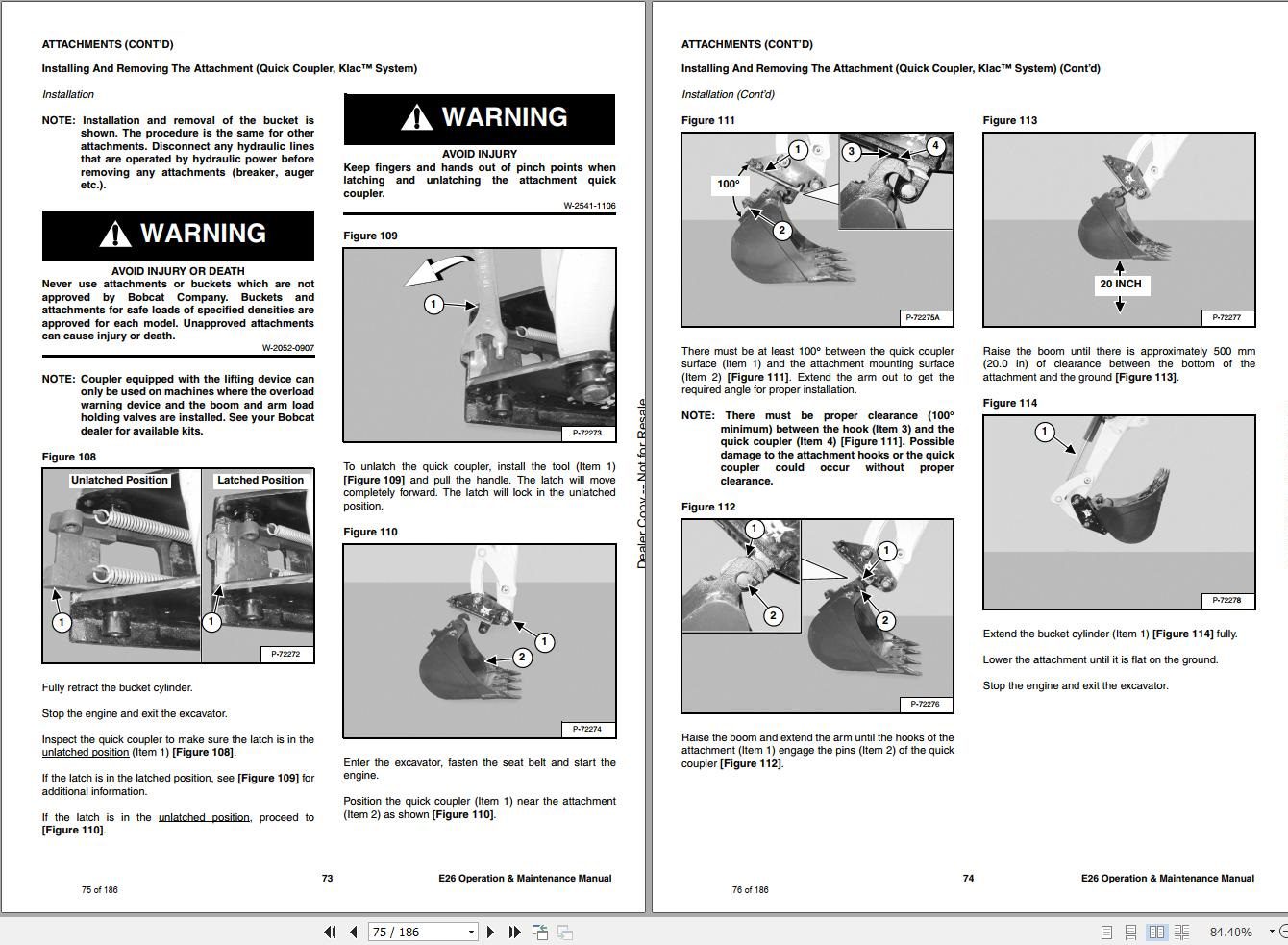 Bobcat Compact Excavator E26 Operation and Maintenance Manual 2020