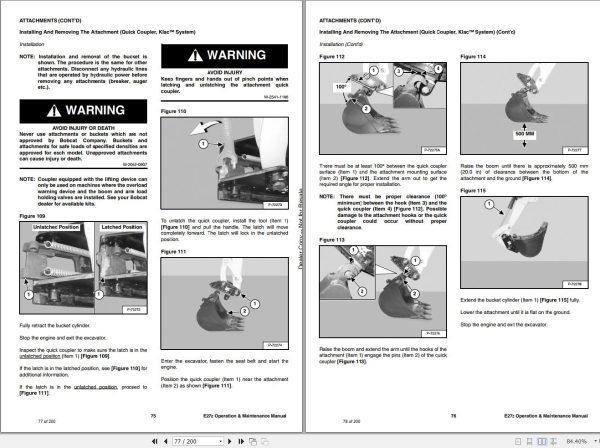 Bobcat Compact Excavator E27z Operation and Maintenance Manual 2020 1