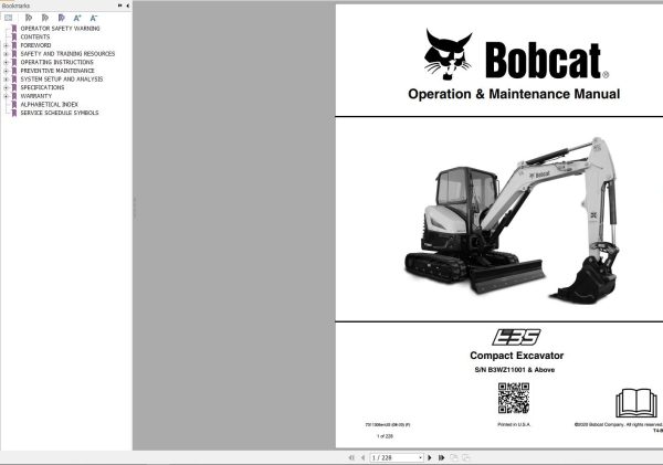 Bobcat Compact Excavator E35 Operation and Maintenance Manual 7311305 2020