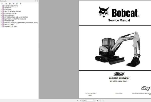 Bobcat Compact Excavator E35 Service Manual 6990712 2020