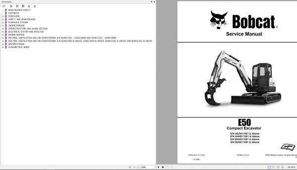Bobcat Compact Excavator E50 Service Manual 2020