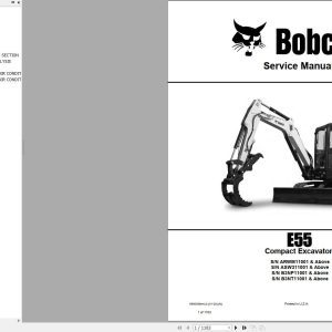 Bobcat Compact Excavator E55 Service Manual 6990093 2020